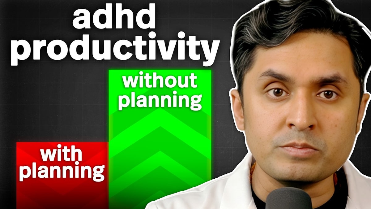 Dr Alok Kanojia (Dr K) beside a chart comparing ADHD productivity with and without planning