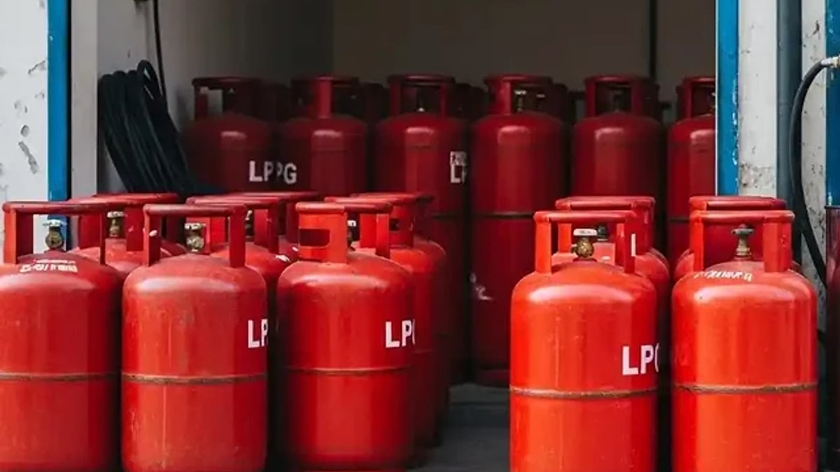 Rows of red LPG cylinders